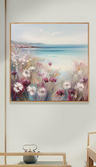 纯手绘餐厅抽象油画玄关挂画北欧风景花卉装饰画客厅正方形壁画