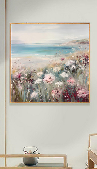 纯手绘餐厅抽象油画玄关挂画北欧风景花卉装饰画客厅正方形壁画