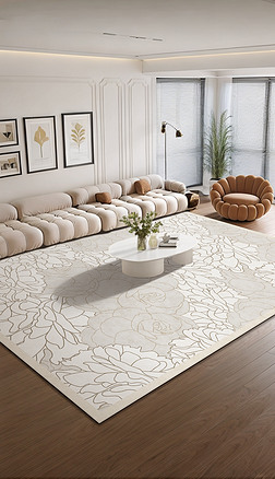 法式奶油风轻奢线描花卉客厅沙发地毯卧室地毯地垫