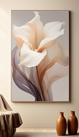 清新手绘创意北欧抽象花卉线条植物三联装饰画