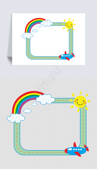 纯矢量图阳光彩虹飞机可爱边框