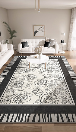 奶油风法式浪漫玫瑰地毯客厅地毯卧室地毯