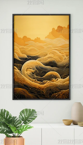 日本画　山水画　金箔背景 金色山水画金箔画图片大全-金色山水画金箔画背景图片-我图网