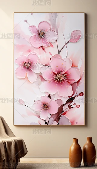 鲜艳的色彩抽象油画花朵艺术感抽象装饰画下载-编号32828000-抽象装饰画