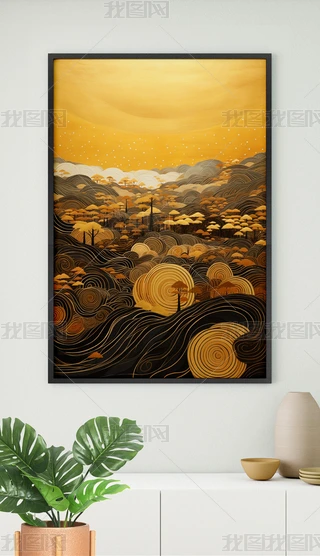 日本画　山水画　金箔背景 金色山水画金箔画图片大全-金色山水画金箔画背景图片-我图网