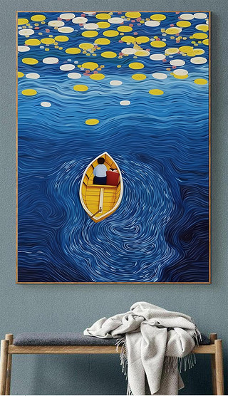 厚肌理蓝色入户玄关装饰画大尺寸落地壁画梵高抽象客厅挂画背景墙