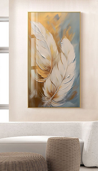 抽象手绘羽毛肌理油画玄关装饰画