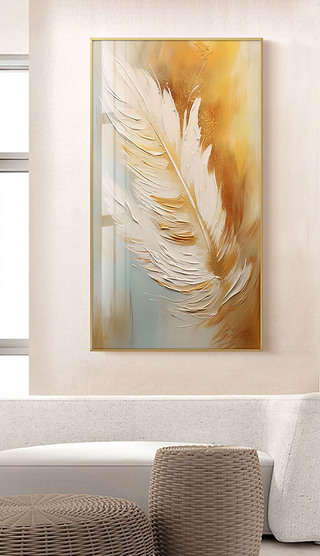 抽象手绘羽毛肌理油画玄关装饰画