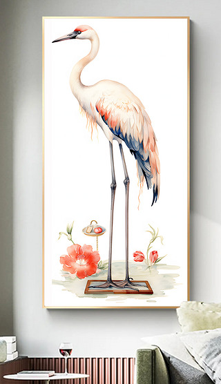 现代新中式花鸟装饰画玄关客厅装饰水彩彩绘手绘画
