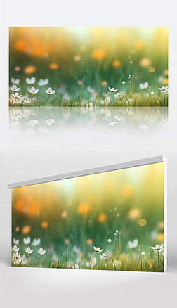 阳光明媚的日子草坪和鲜花的简约风格动画背景