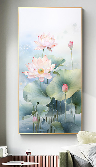 荷花莲花客厅玄关装饰挂画中国风新中式绘画抽象花朵