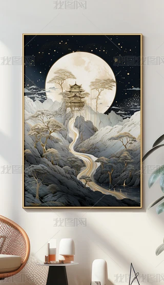 日本画　山水画　金箔背景 日本画 山水画 金箔背景 絵画
