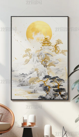 日本画 山水画 金箔背景