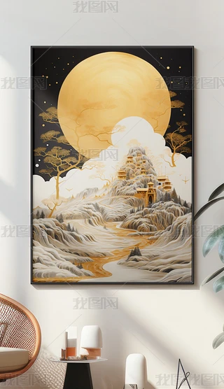 日本画　山水画　金箔背景 金色山水画金箔画图片大全-金色山水画金箔画背景图片-我图网