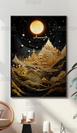 日本画　山水画　金箔背景 金色山水画金箔画图片大全-金色山水画金箔画背景图片-我图网