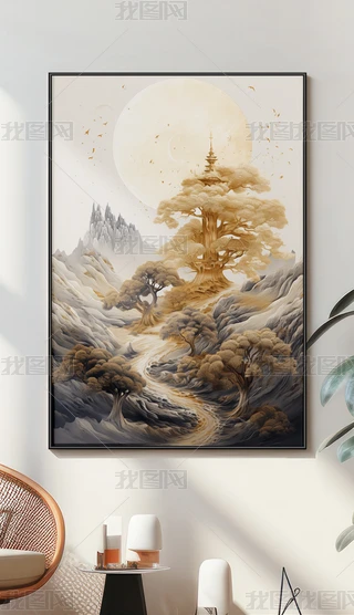 金色山水画金箔画图片大全-金色山水画金箔画背景图片-我图网
