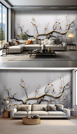 原创创意抽象立体欧式花卉北欧沙发背景墙壁纸壁画