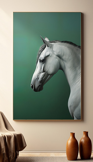 原创简约时尚手绘马装饰画马头挂白马摄影马