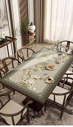 新中式桌垫中式复古桌垫餐垫花鸟餐垫茶几垫皮革桌布