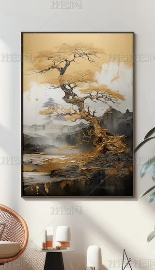 日本画　山水画　金箔背景 金色山水画金箔画图片大全-金色山水画金箔画背景图片-我图网