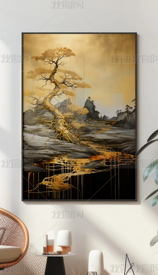 日本画 山水画 金箔背景 絵画