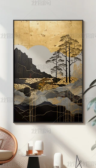 日本画　山水画　金箔背景 j4-c007.jpg