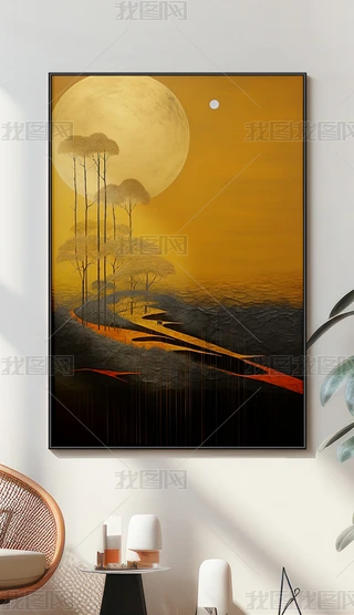 日本画　山水画　金箔背景 金色山水画金箔画图片大全-金色山水画金箔画背景图片-我图网