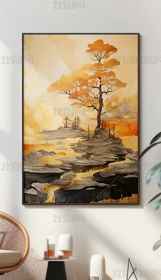 金色山水画金箔画图片大全-金色山水画金箔画背景图片-我图网