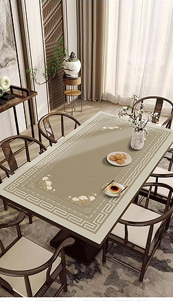 中式复古花鸟轻奢桌垫新中式茶几垫皮革餐桌垫桌布