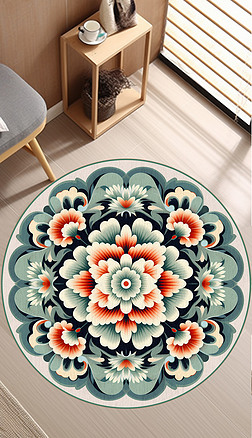 欧式美式地毯圆形地毯复古花纹客厅大地图