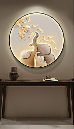 新中式轻奢灯带画抽象山水一鹿高升圆形装饰画6