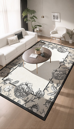 法式奶油风植物花卉地毯地毯客厅地毯床边毯
