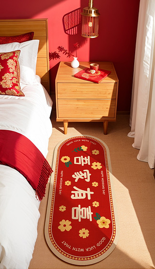 红色婚庆结婚地毯吾家有喜椭圆婚礼地毯床边毯