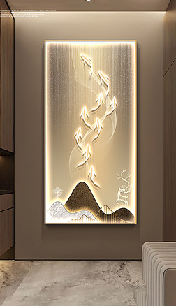 现代抽象光影九鱼头背靠金山客厅玄关挂画3