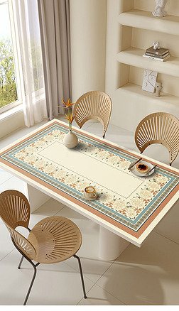 新中式欧式复古花纹轻奢桌垫茶几垫皮革餐桌垫桌布