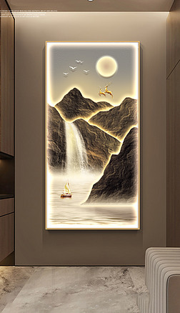 现代抽象客厅背靠金山入户玄关挂画2