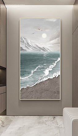 现代抽象手绘肌理海浪油画客厅玄关挂画2