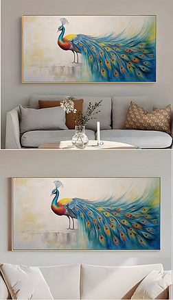 现代艺术手绘肌理抽象多色孔雀客厅沙发装饰画一