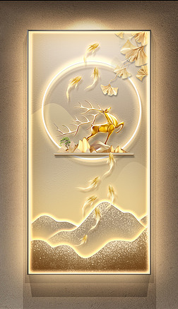 新中式轻奢灯带画抽象山水一鹿高升玄关装饰画3