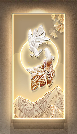 新中式轻奢灯带画抽象山水年年有鱼玄关装饰画3