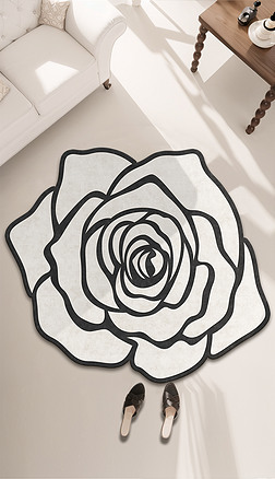 法式奶油风浪漫玫瑰花异形地毯客厅沙发地毯设计