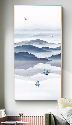 中国风山水画装饰挂画玄关壁画海报古典水墨