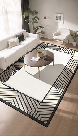 法式奶油风几何条纹地毯地毯客厅地毯床边毯设计