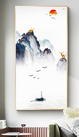中国风山水画装饰挂画玄关壁画海报古典水墨