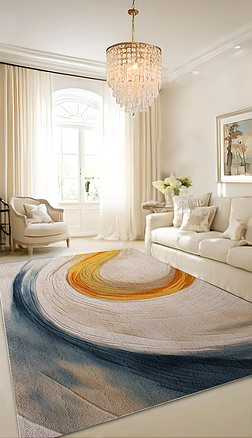 现代抽象水墨复古轻奢侘寂床边客厅几何地毯地垫