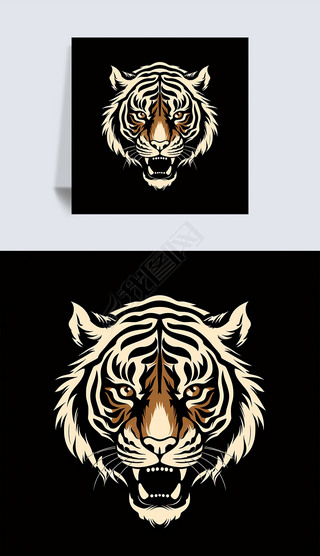 老虎骨架矢量图插画|老虎虎头插画卡通海报设计矢量图免扣元素