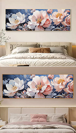 北欧现代手绘花卉油画卧室床头装饰画