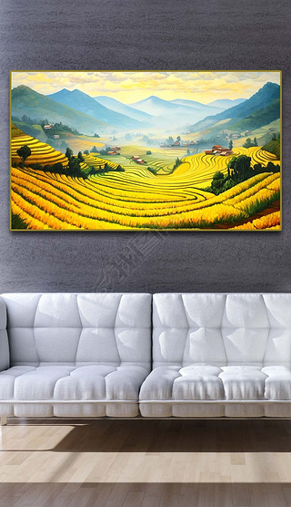 中国风梯田油画唯美装饰画