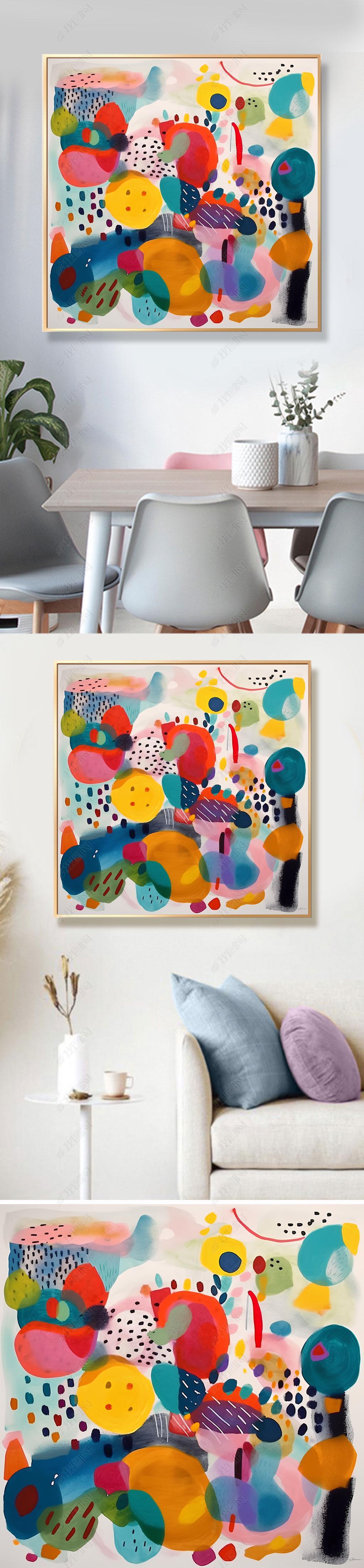 原创纯手绘个性创意涂鸦油画客厅玄关无框正方形挂画餐厅儿童房装饰画