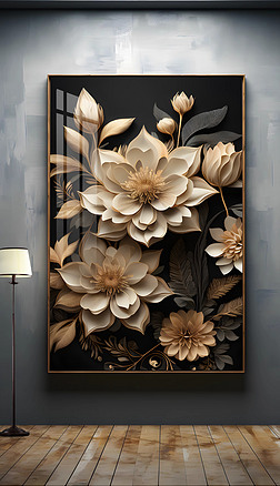 现代抽象北欧欧式奢华立体花卉装饰画挂画餐厅壁画
